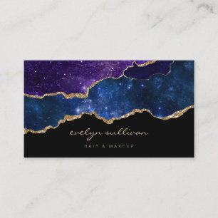 Tarjeta De Visita cielo morado azul acuarela sobre negro