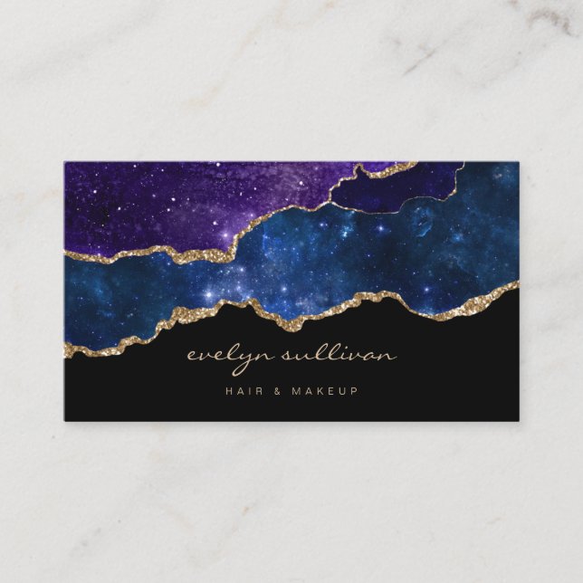Tarjeta De Visita cielo morado azul acuarela sobre negro (Anverso)
