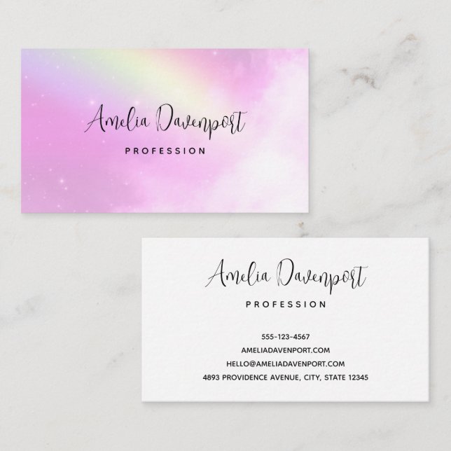 Tarjeta De Visita Cielo rosa con arcoiris amarillo limón (Anverso / Reverso)
