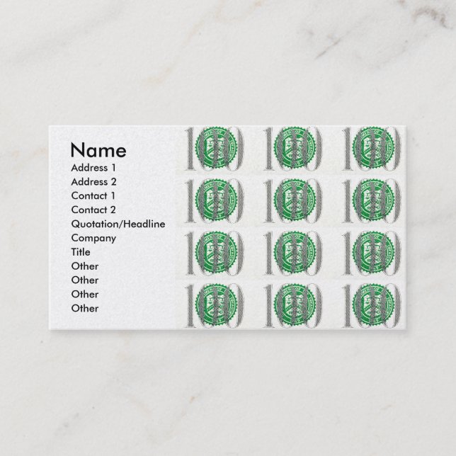 Tarjeta De Visita Cientos billetes de dólar (Anverso)