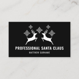 Tarjeta De Visita Ciervo Blanco Y Negro Y Copos De Nieve Papá Noel
