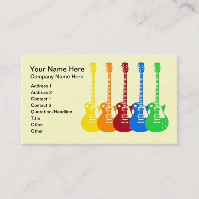 Tarjeta De Visita Cinco Guitars eléctricos coloridos (Anverso)