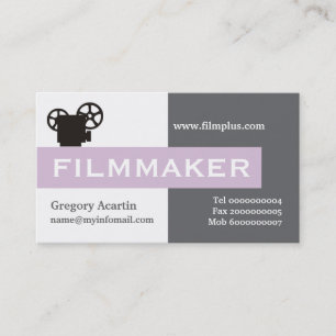 Tarjeta De Visita Cineasta gris, blanco, morado silbato