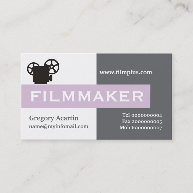 Tarjeta De Visita Cineasta gris, blanco, morado silbato (Anverso)