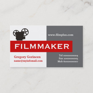 Tarjeta De Visita Cineasta gris, blanco, rojo llamativo
