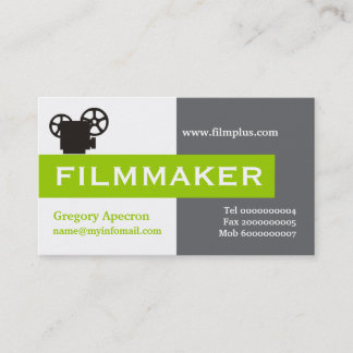 Tarjeta De Visita Cineasta gris, blanco, verde limón llamativo