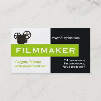 Tarjeta De Visita Cineasta negro, blanco, verde limón llamativo