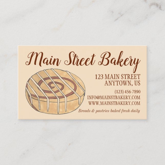 Tarjeta De Visita Cinnamon Roll Bun Pastry Chef Bakery Cafetería (Anverso)