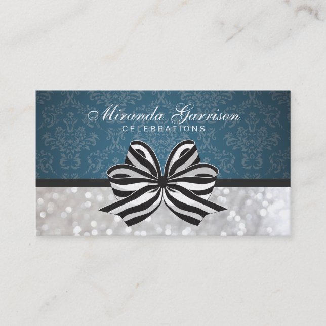 Tarjeta De Visita Cinta blanca negra / Damasco azul (Anverso)