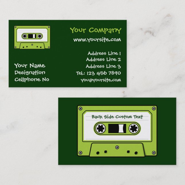 Tarjeta De Visita Cinta cassette de audio verde (Anverso / Reverso)