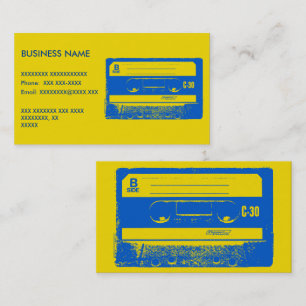 Tarjeta De Visita Cinta de casete retro azul y amarillo
