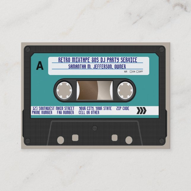 Tarjeta De Visita Cinta de Casete Retro de los 80 (Anverso)