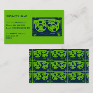 Tarjeta De Visita Cinta de casete Retro Verde & Azul
