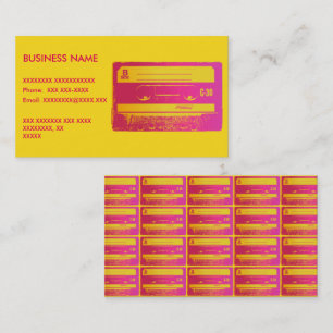Tarjeta De Visita Cinta de casete rosa y amarilla retro