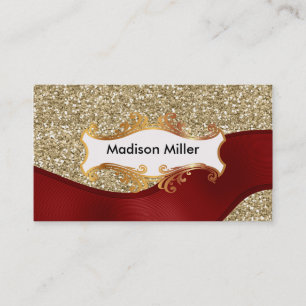 Tarjeta De Visita Cinta de oro del rojo del fondo