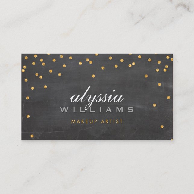 Tarjeta De Visita CINTA mini confetti oro brillante purpurina pizarr (Anverso)