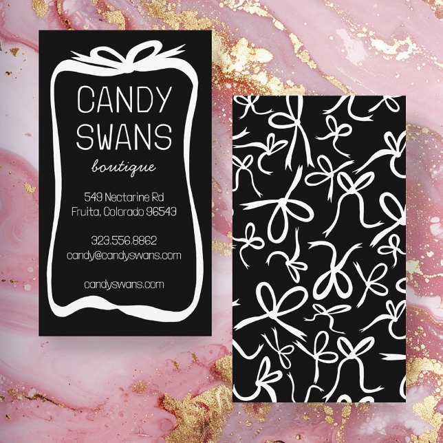 Tarjeta De Visita Cinta negra dobla a dulce Personalizado dulce dulc (Black Ribbon Bows Sweet Custom Feminine Cute Girly Business Card
)
