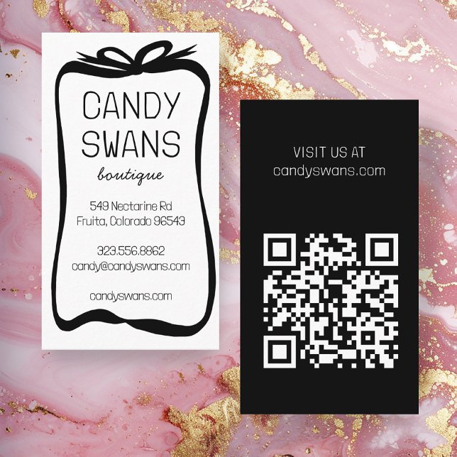 Tarjeta De Visita Cinta negra dobla dulce Personalizado QR Código Gi (Black Ribbon Bows Sweet Custom QR Code Girly Business Card
)