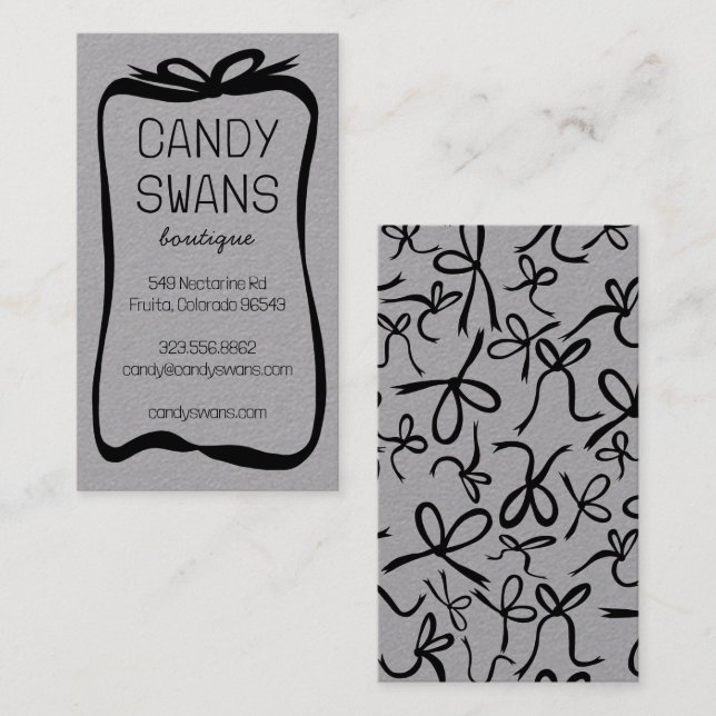 Tarjeta De Visita Cinta negra dobla Personalizado dulce gris de lujo (Anverso / Reverso)