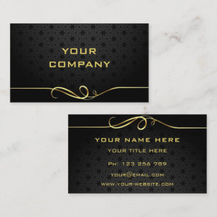 Tarjeta De Visita Cinta ondulada dorada y profesional negro dorado