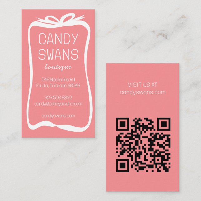 Tarjeta De Visita Cinta rosa blanca dobla dulce Personalizado QR Cód (Anverso / Reverso)