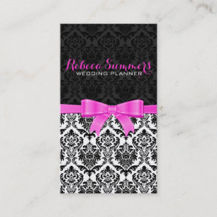 Tarjeta De Visita Cinta rosa elegante Damascos en blanco y negro 2