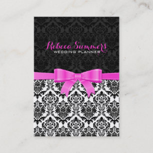Tarjeta De Visita Cinta rosa elegante Damascos en blanco y negro 2