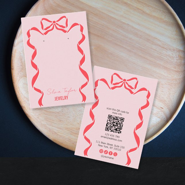 Tarjeta De Visita cinta rosa rosada retro moderna con el código QR (Subido por el creador)