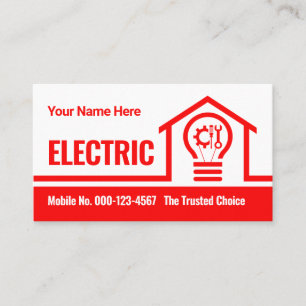 Tarjeta De Visita Circuito de bombilla eléctrica de hogar rojo