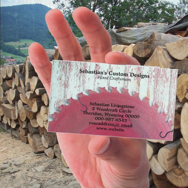 Tarjeta De Visita Circular Rústica vio a artesano de madera (Subido por el creador)