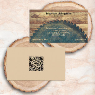 Tarjeta De Visita Circular Verde Rústica vio el carpintero QR Código