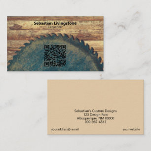 Tarjeta De Visita Circular Verde Rústica Viste Carpintero Código QR