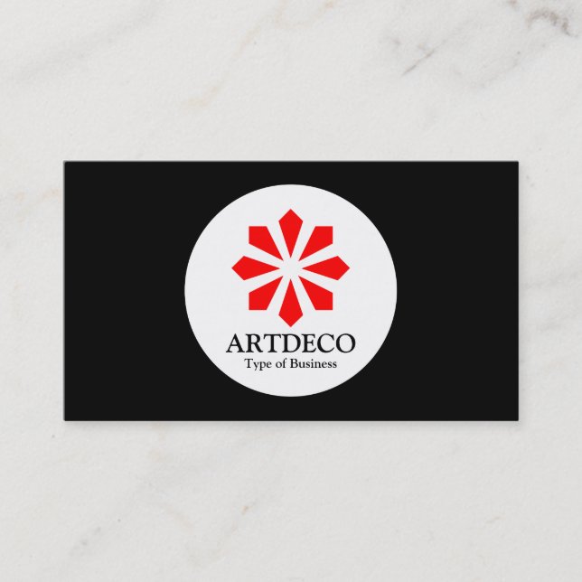 Tarjeta De Visita Círculo - Art Deco - Rojo y Negro (Anverso)