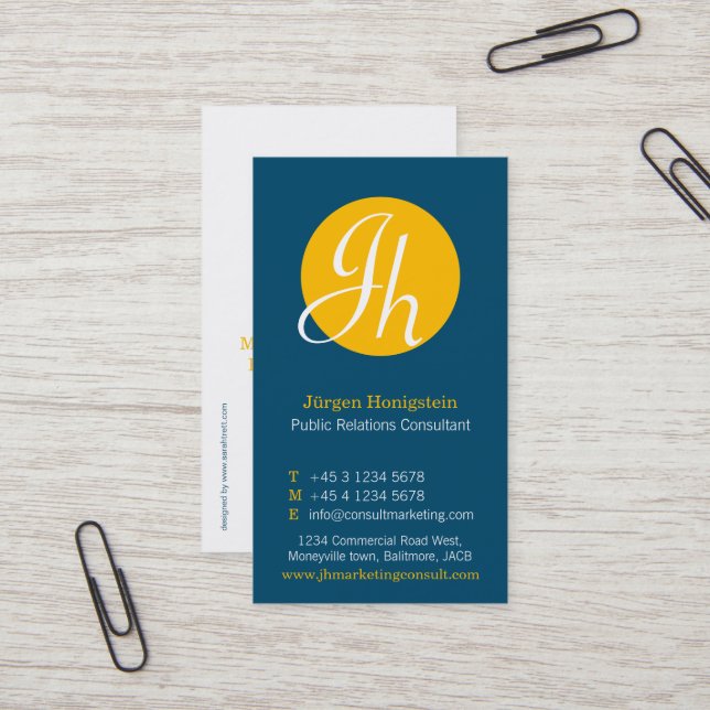 Tarjeta De Visita Círculo blanco amarillo azul moderno (Anverso/Reverso In Situ)