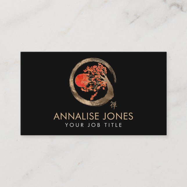 Tarjeta De Visita Círculo de Enso del zen y árbol de Sakura (Anverso)