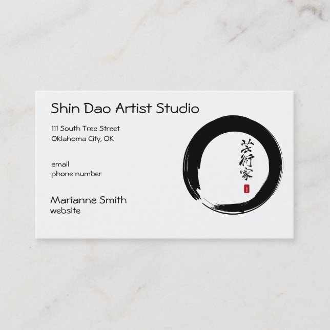 Tarjeta De Visita Círculo de Enso y caligrafía del artista (Anverso)