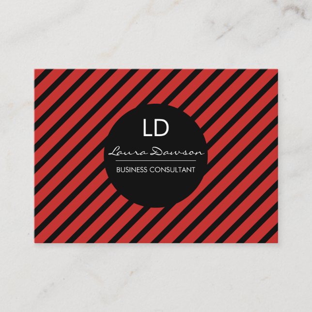 Tarjeta De Visita Círculo de monograma rojo brillante y bandas (Anverso)