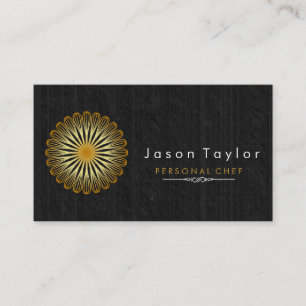 Tarjeta De Visita Círculo de Whisk Gold Chef Retro de madera negra