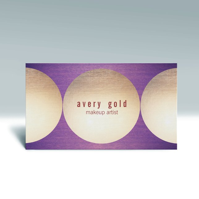 Tarjeta De Visita Círculo dorado Madera púrpura Salón de belleza mod (Subido por el creador)