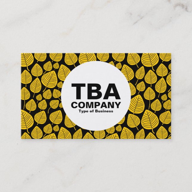 Tarjeta De Visita Círculo - hojas - ámbar en negro (Anverso)
