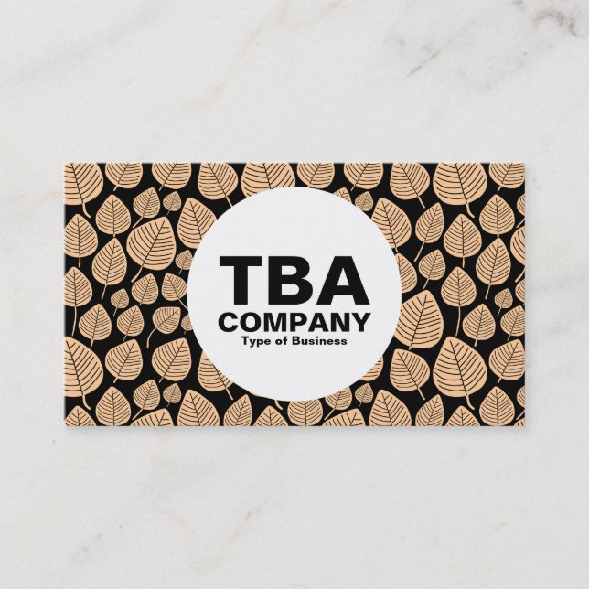 Tarjeta De Visita Círculo - hojas - arena en negro (Anverso)