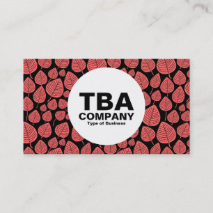 Tarjeta De Visita Círculo - Hojas - Rosa Tropical sobre Negro