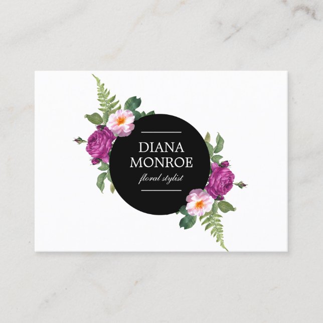 Tarjeta De Visita Círculo moderno Floral Wreath blanco grande (Anverso)