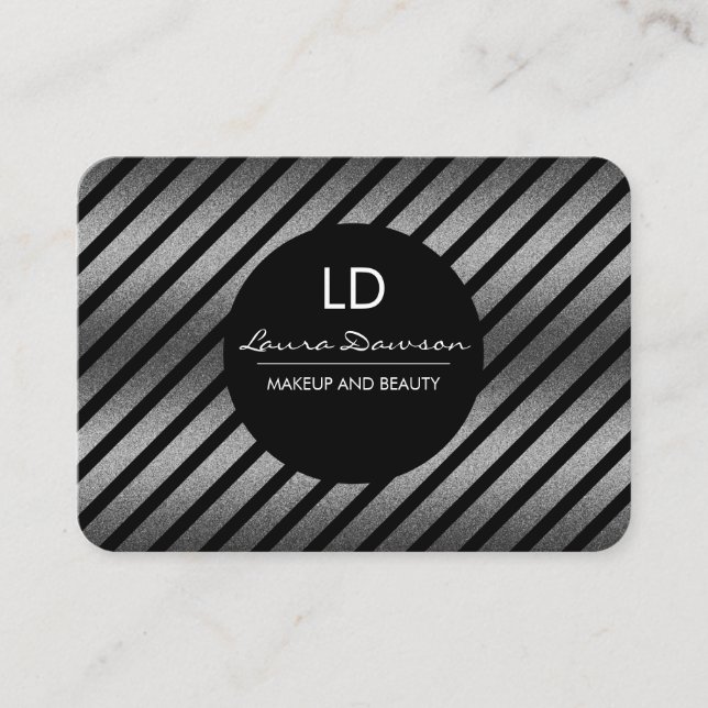 Tarjeta De Visita Círculo monograma de glamour deslizante y bandas (Anverso)