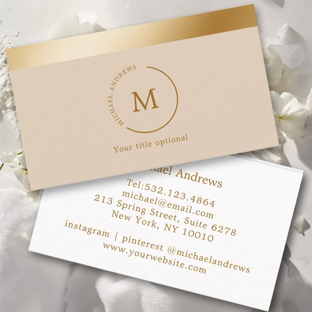 Tarjeta De Visita Círculo monogramo de banda de oro Beige (Subido por el creador)