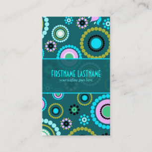 Tarjeta De Visita Círculo Retro Verde Y Rosa Y Patrón De Flores