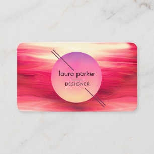 Tarjeta De Visita Círculo Rosa Rojo Moderno Luna Acuarela Ondas 