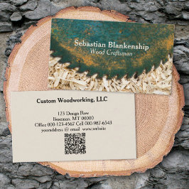 Tarjeta De Visita Círculo Verde Saw QR Código Costero de madera