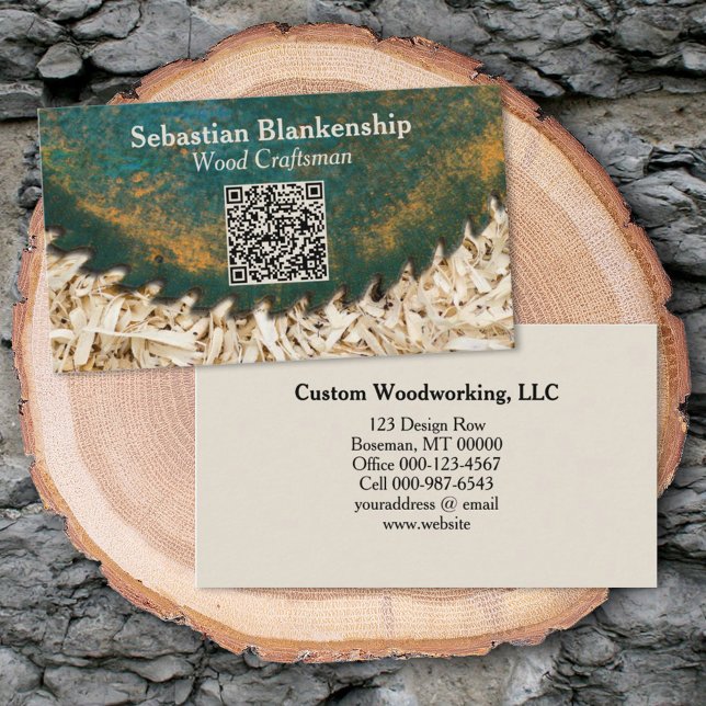 Tarjeta De Visita Círculo Verde Saw QR Código Costero de madera (Subido por el creador)