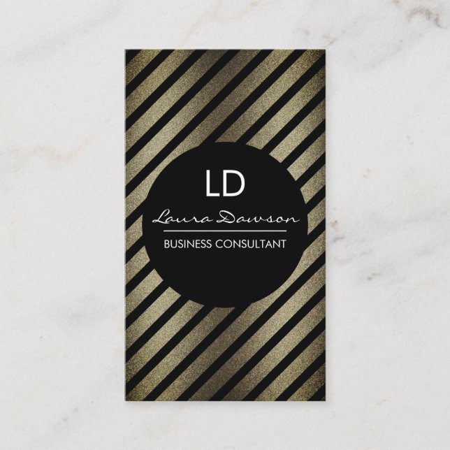 Tarjeta De Visita Círculo y tiras de monograma de glamour (Anverso)